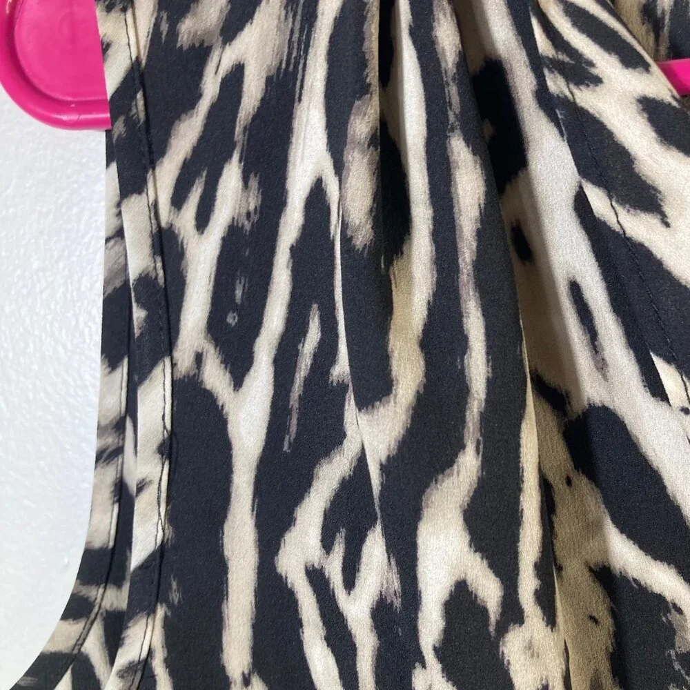 Womens Chicos Silky Feel‎ Animal Print Ruffle Front Blouse Tan Black M Polyester